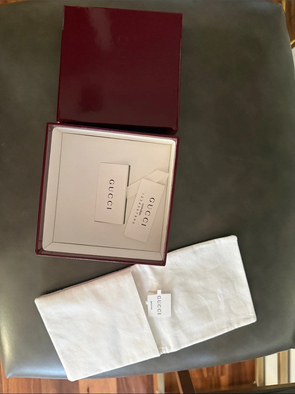 Gucci Red Gloss Logo Boxes + small fabrics bags